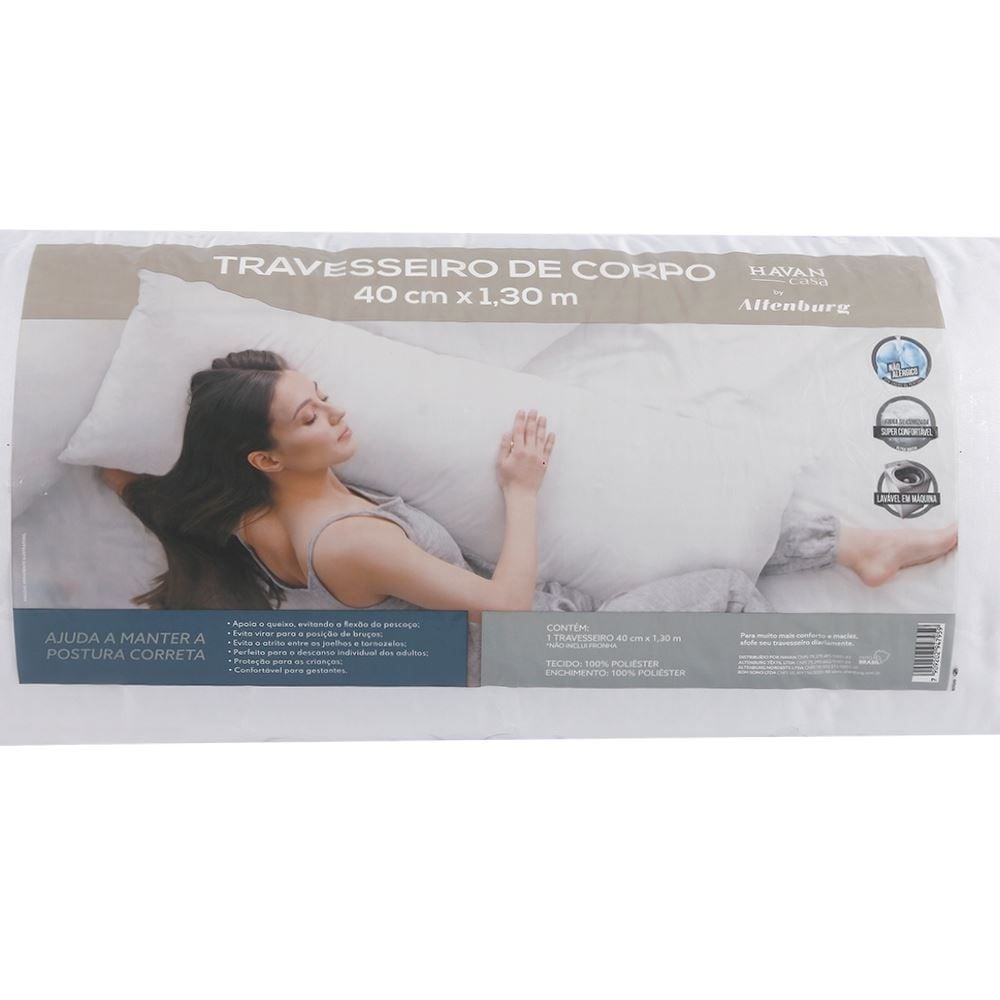 Travesseiro de Corpo 40Cm X 1,30M Havan Casa by Altenburg - Branco