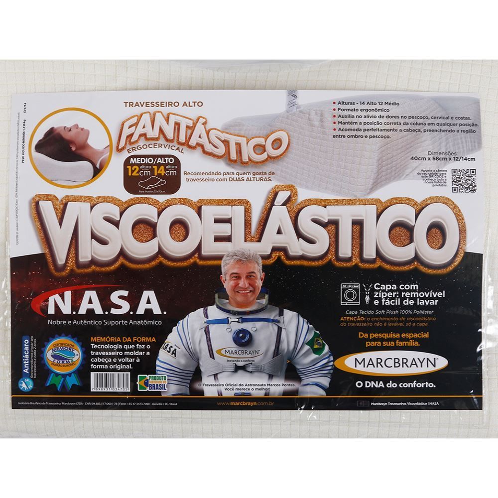 Travesseiro Visco Ergo Cervical 50Cm X 70Cm Marcbrayn - Branco