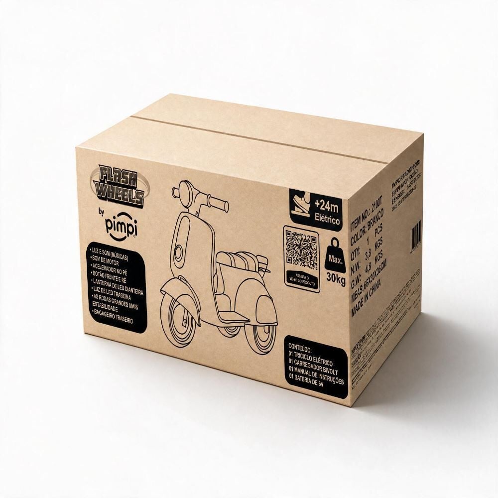 Triciclo Elétrico Avespa 6V com Som e Luz Branca