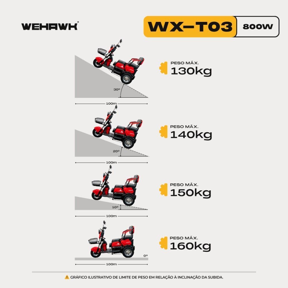 Triciclo Elétrico Wehawk Mult 3 Wx-T03 800W 48V 20Ah - Cappuccino