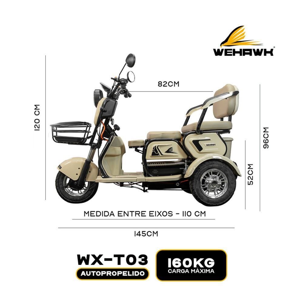 Triciclo Elétrico Wehawk Mult 3 Wx-T03 800W 48V 20Ah - Cappuccino