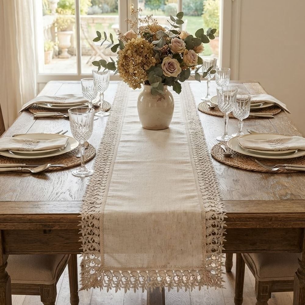 Trilho de Mesa 40 X 170 cm Renda Guipir Havan Casa - Veneza Naturale
