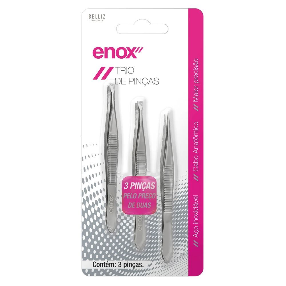 Trio de Pinças para Sobrancelha Enox - Aço Inox