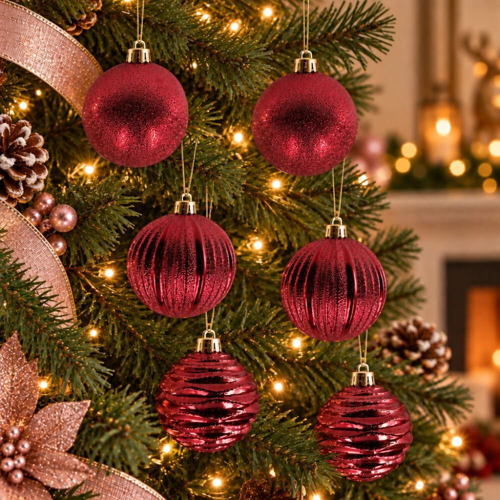 Tubo de Bola Natal 08Cm com 06 Unidades Havan Casa - Vinho
