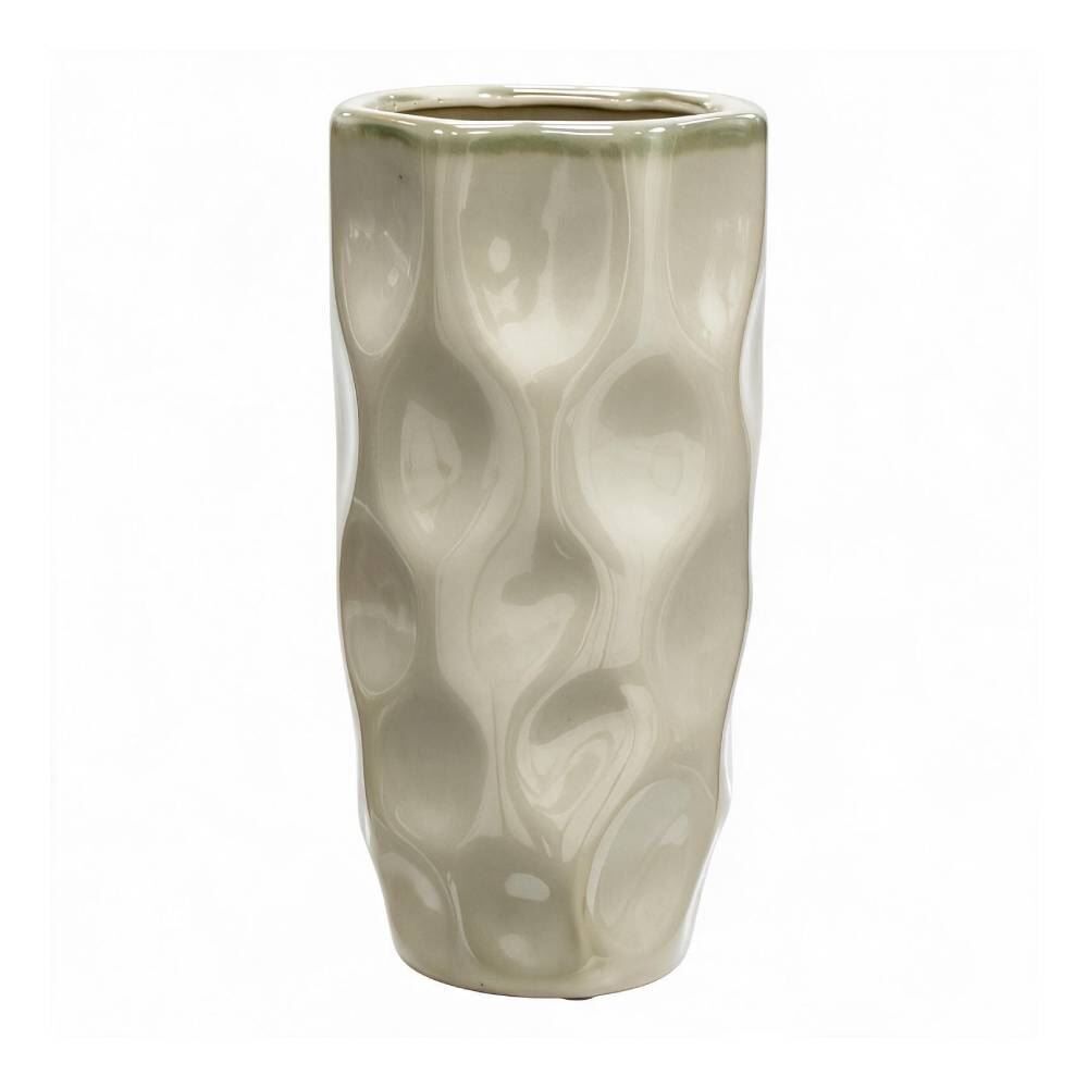 Vaso Cerâmica Bege 24Cm Florarte Design Minimalista - Bege