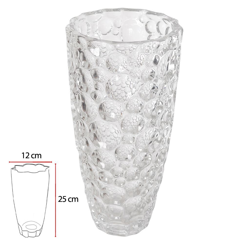 Vaso Vidro Texturizado Florarte Transparente 25Cm Versátil e Moderno - TEXTURIZADO