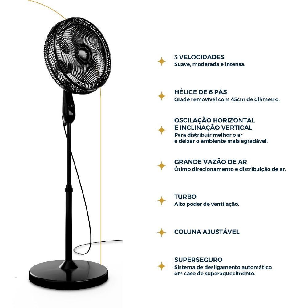Ventilador de Coluna Britânia 6 Pás de 40cm 160W BVC41A