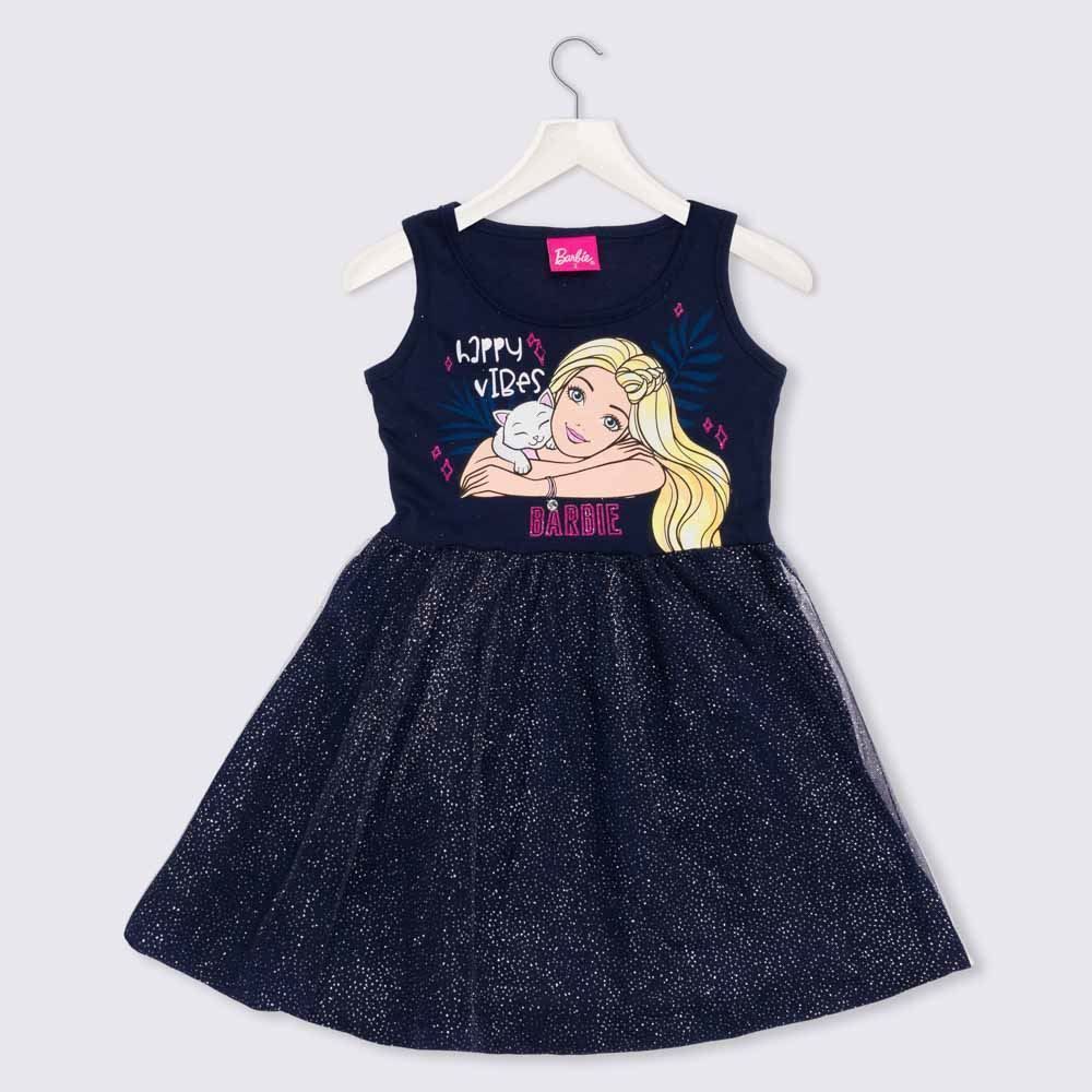 Vestido 1 a 3 anos M/Malha Tule Barbie com Glitter Mattel