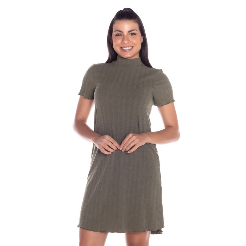 Vestido Canelado com Gola Alta Patrícia Foster