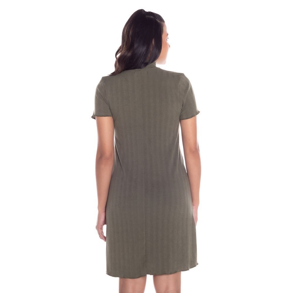 Vestido Canelado com Gola Alta Patrícia Foster