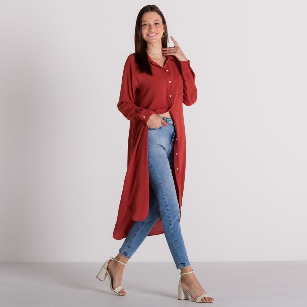 Vestido Chemise Manga Longa Patricia Foster