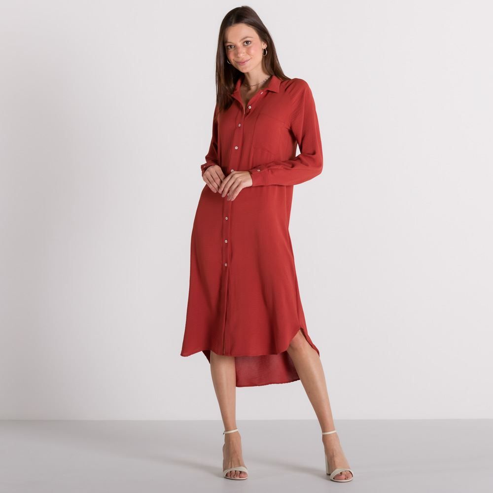 Vestido Chemise Manga Longa Patricia Foster