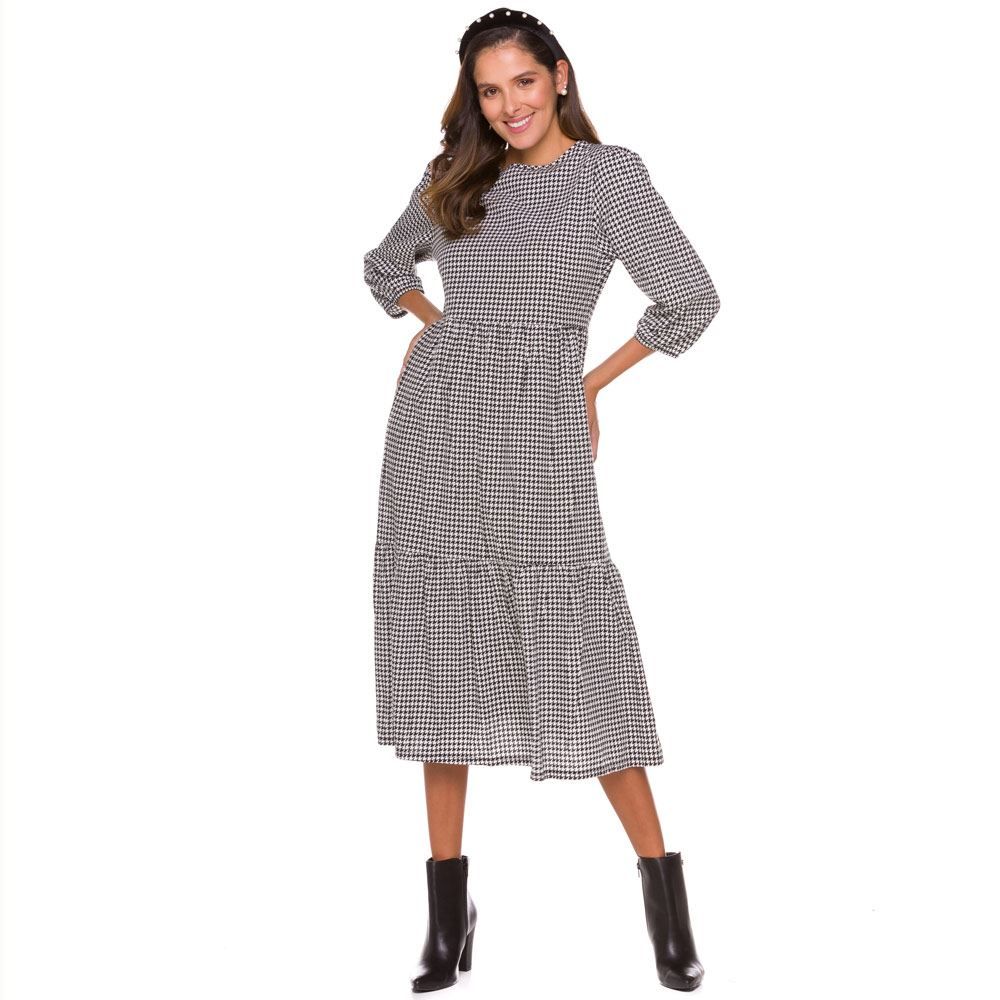 Vestido Estampado Manga 3/4 Patrícia Foster