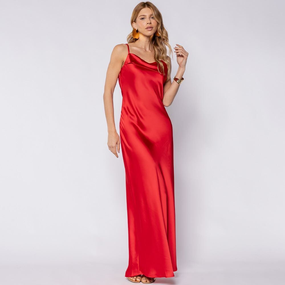Vestido Feminino Longo Em Cetim Patricia Foster