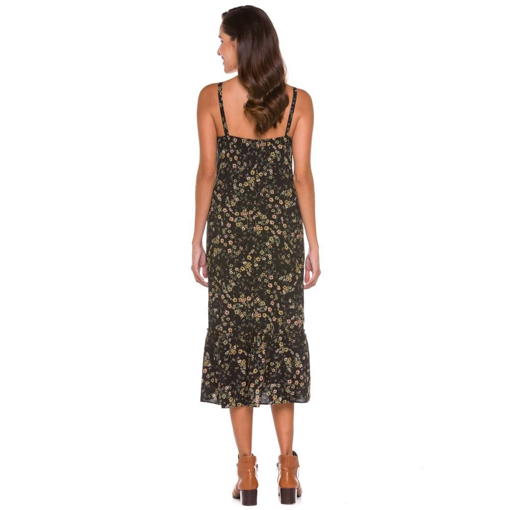 Vestido Floral de Alça com Babado Patrícia Foster