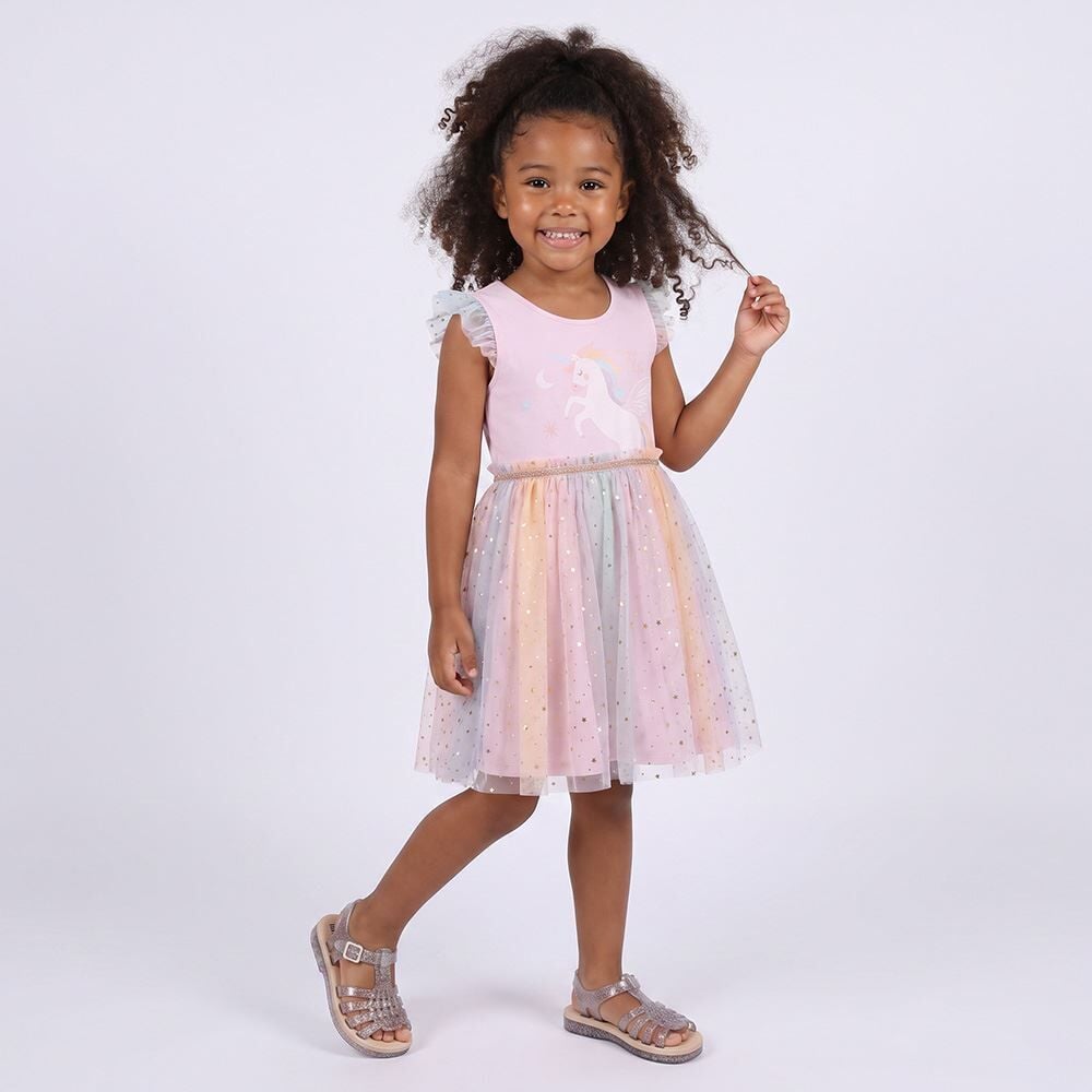 Vestido Infantil Menina 4 a 10 Anos Unicórnio Em Tule Marmelada