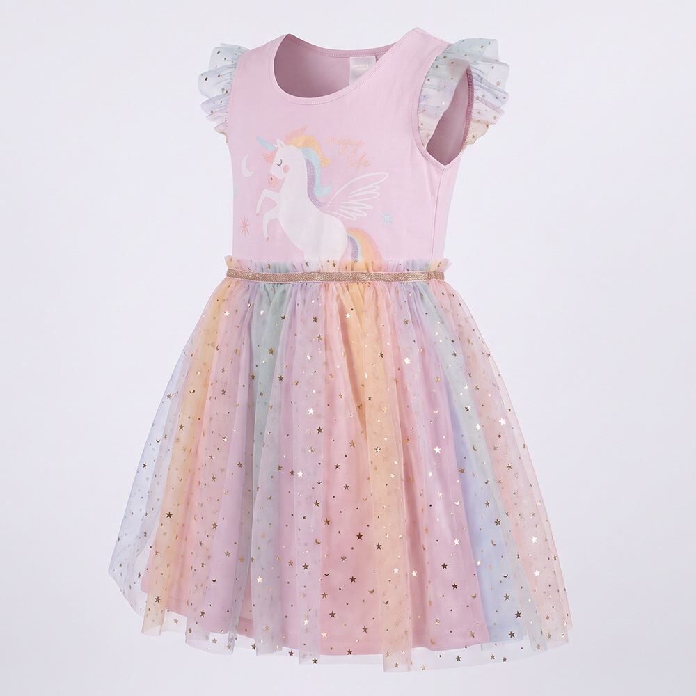 Vestido Infantil Menina 4 a 10 Anos Unicórnio Em Tule Marmelada