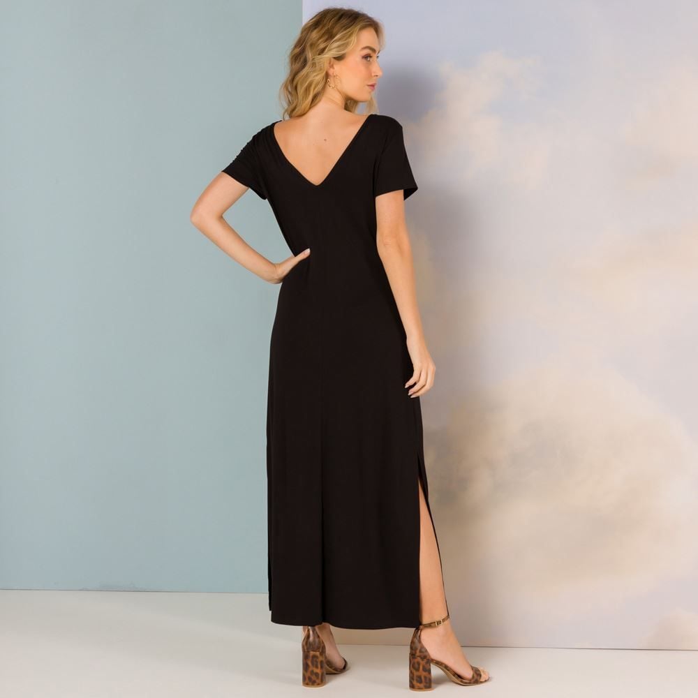 Vestido Liso Longo com Fenda Patrícia Foster