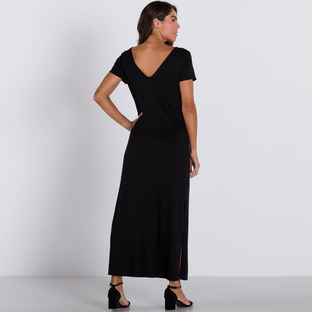 Vestido Liso Longo com Fenda Patrícia Foster
