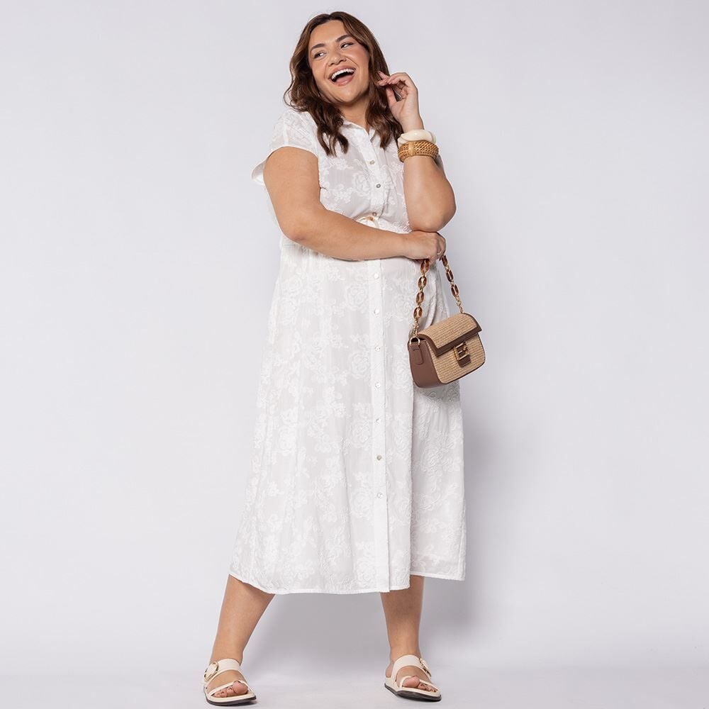 Vestido Longo Chemise Com Bordado Patricia Foster