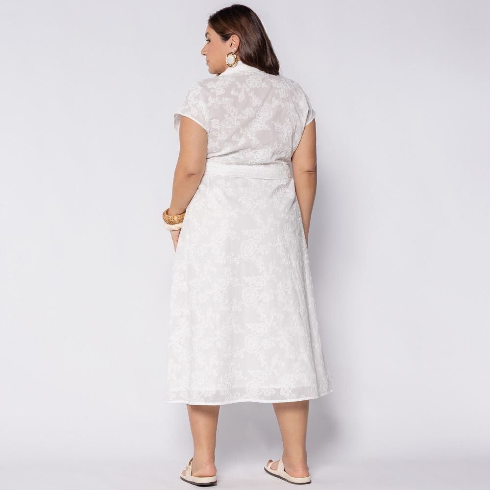 Vestido Longo Chemise Com Bordado Patricia Foster