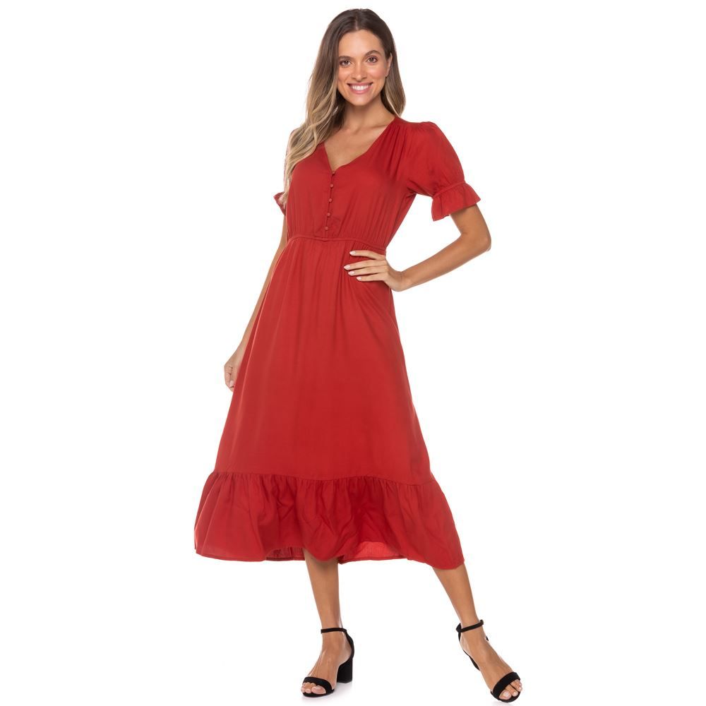 Vestido Longo com Babado Patrícia Foster