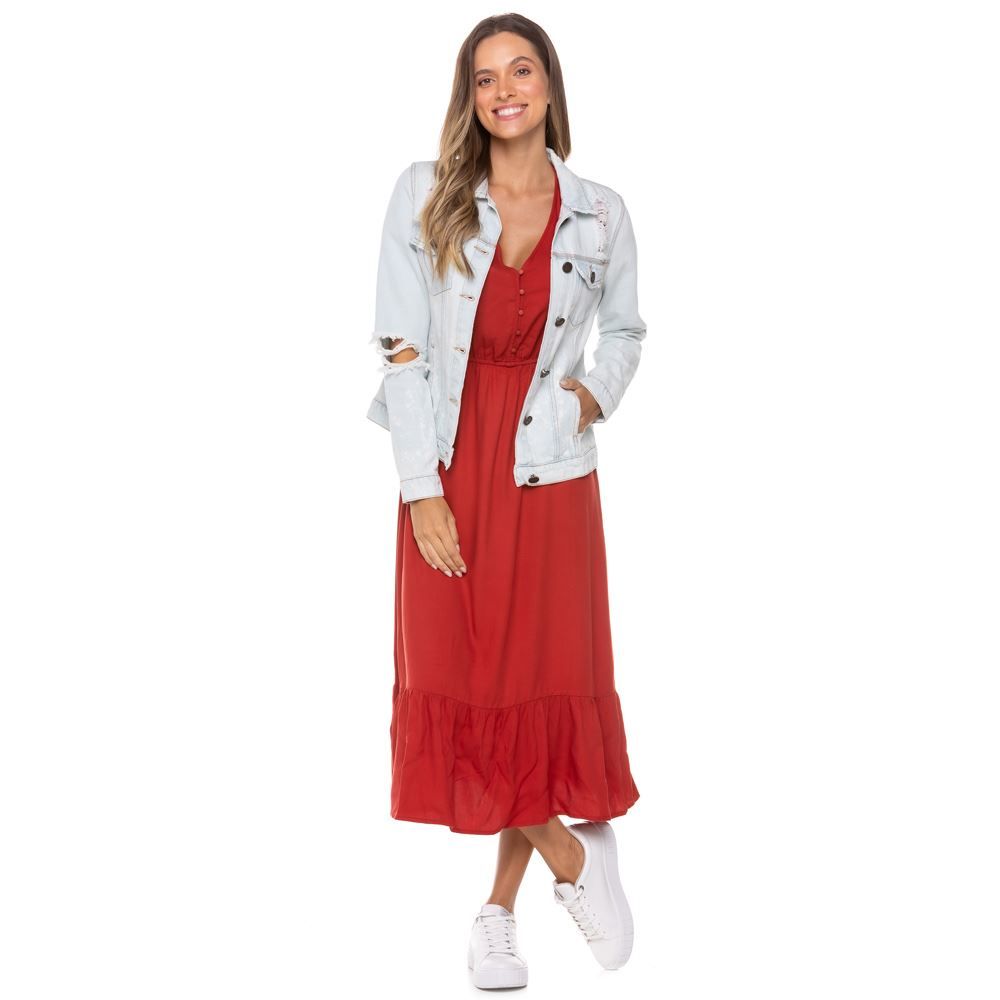 Vestido Longo com Babado Patrícia Foster