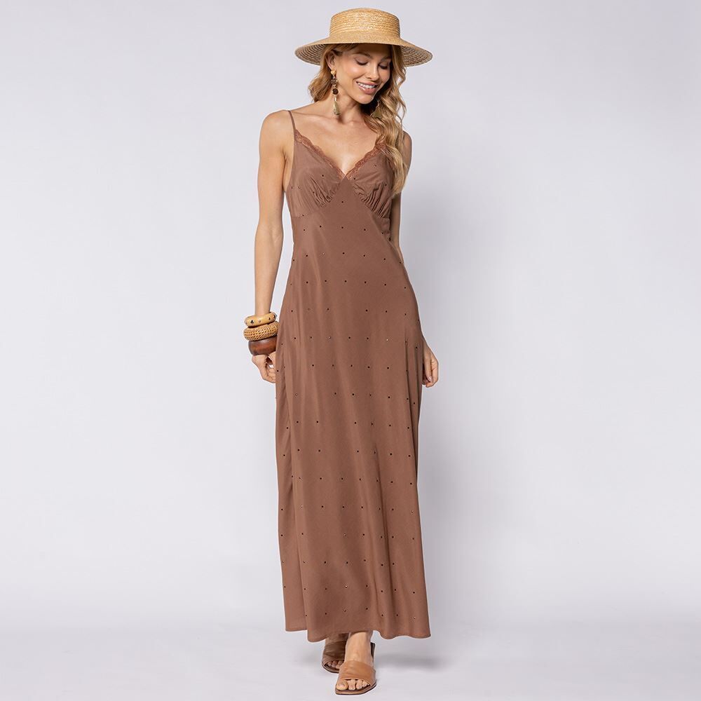 Vestido Longo Feminino Com Renda No Decote Boby Blues