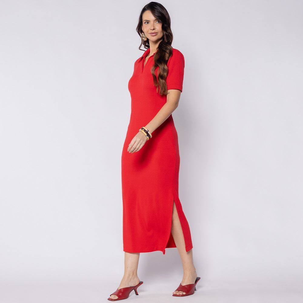 Vestido Midi Feminino Gola Polo Patricia Foster