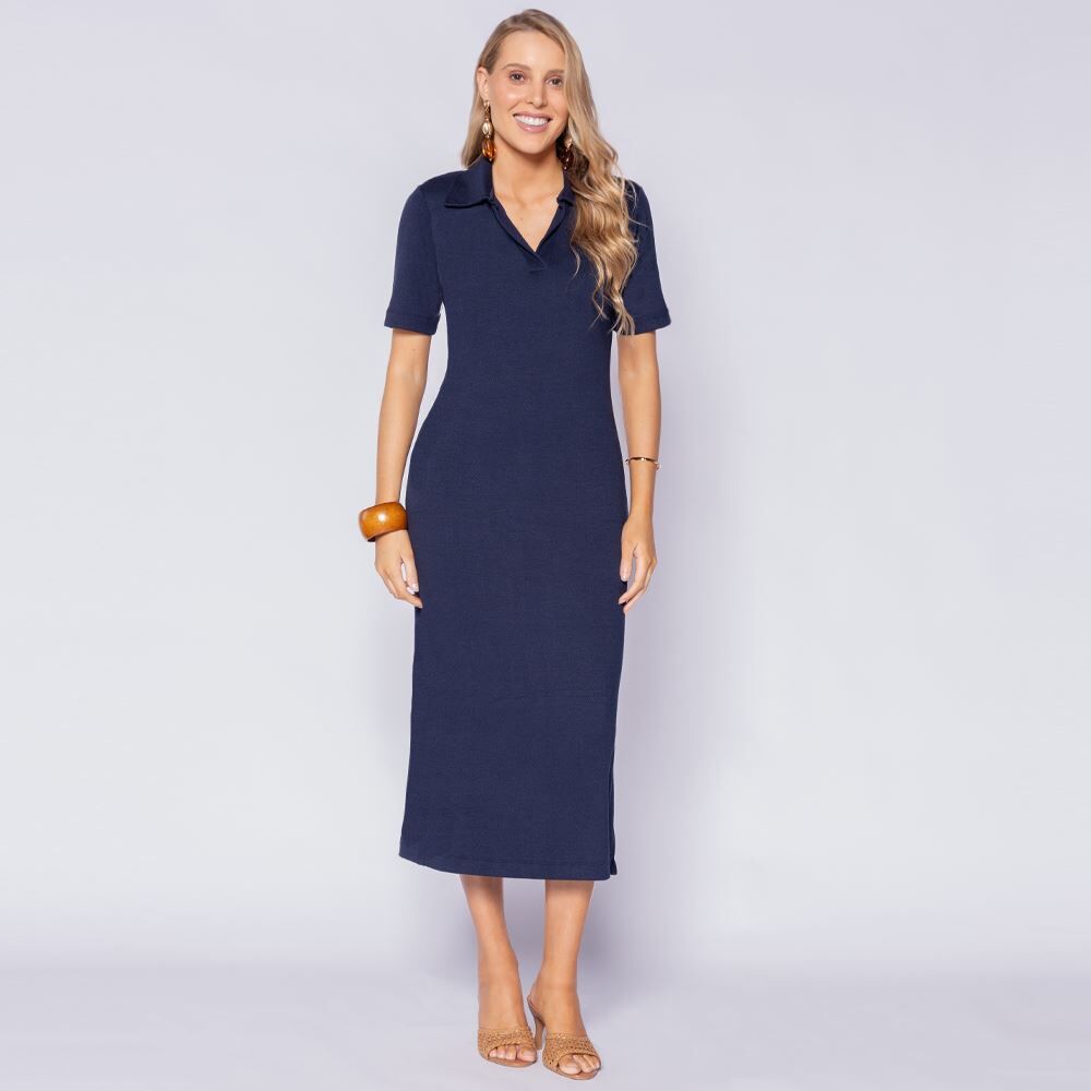 Vestido Midi Feminino Gola Polo Patricia Foster