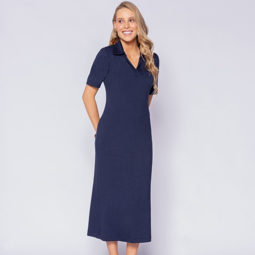 Vestido Midi Feminino Gola Polo Patricia Foster