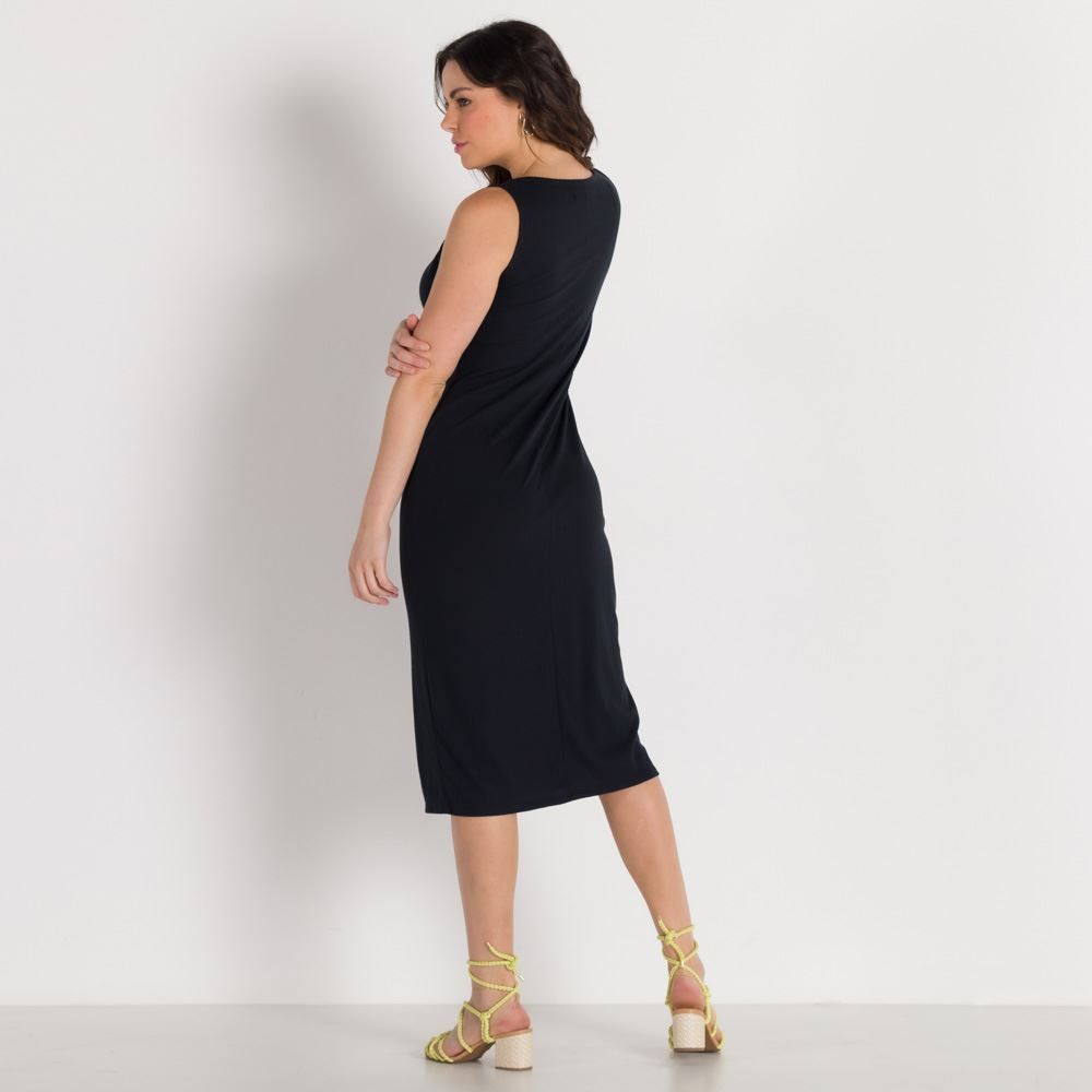 Vestido Midi Canelado com Fenda Patricia Foster