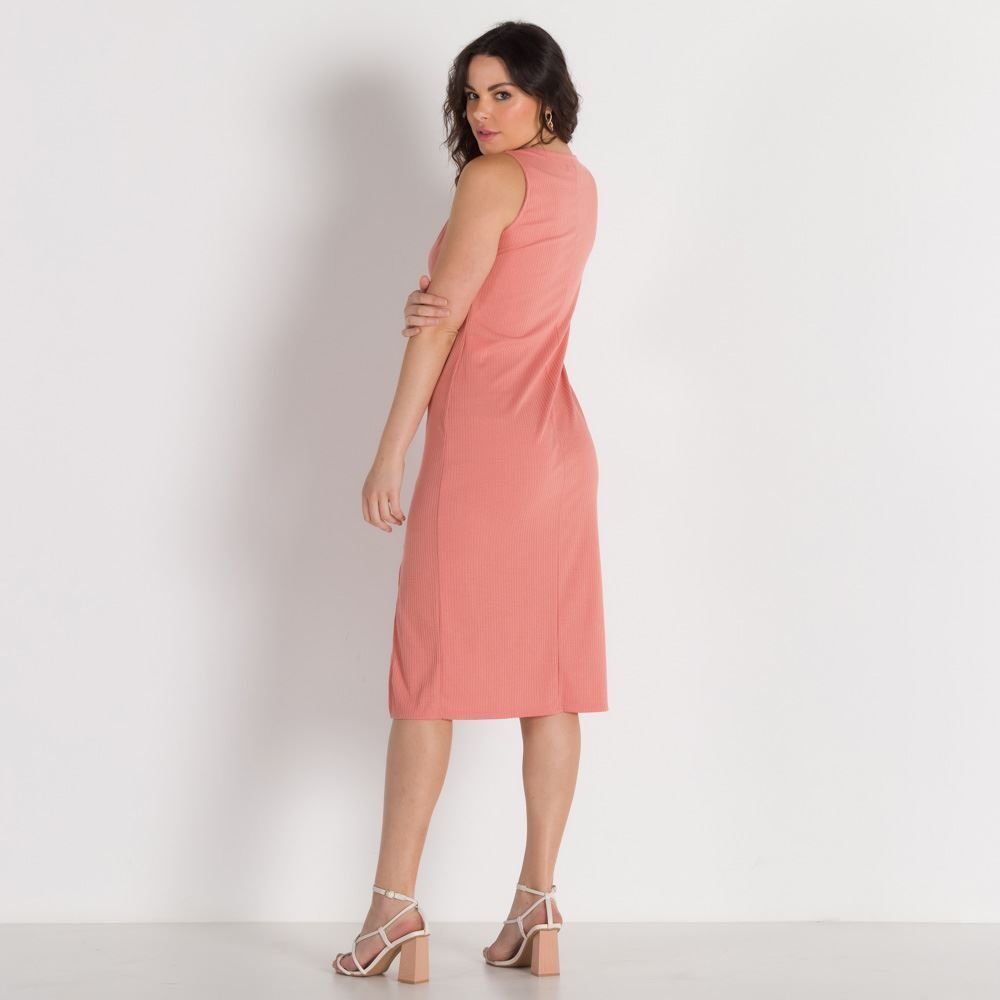 Vestido Midi Canelado com Fenda Patricia Foster