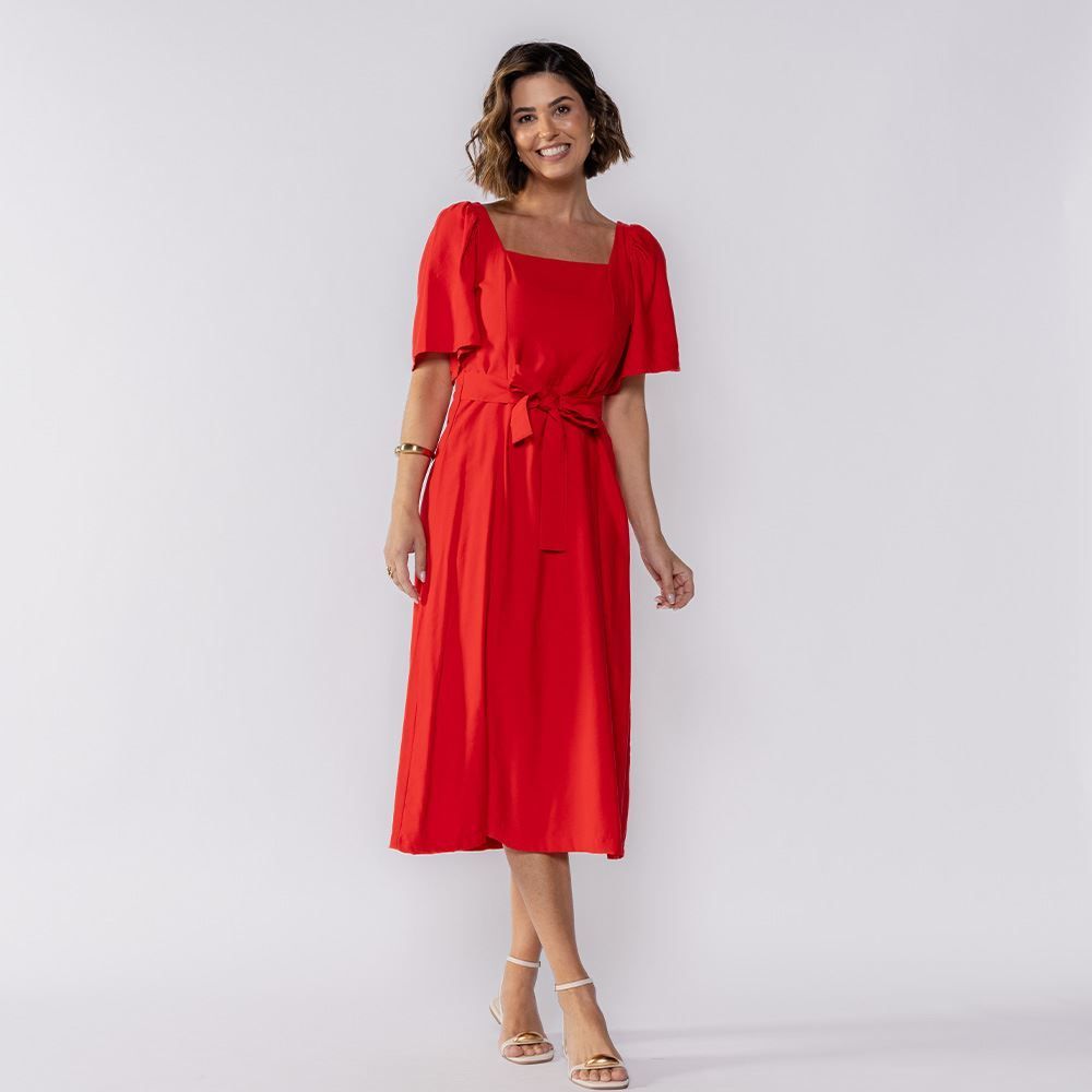 Vestido Midi Com Decote Quadrado Patricia Foster