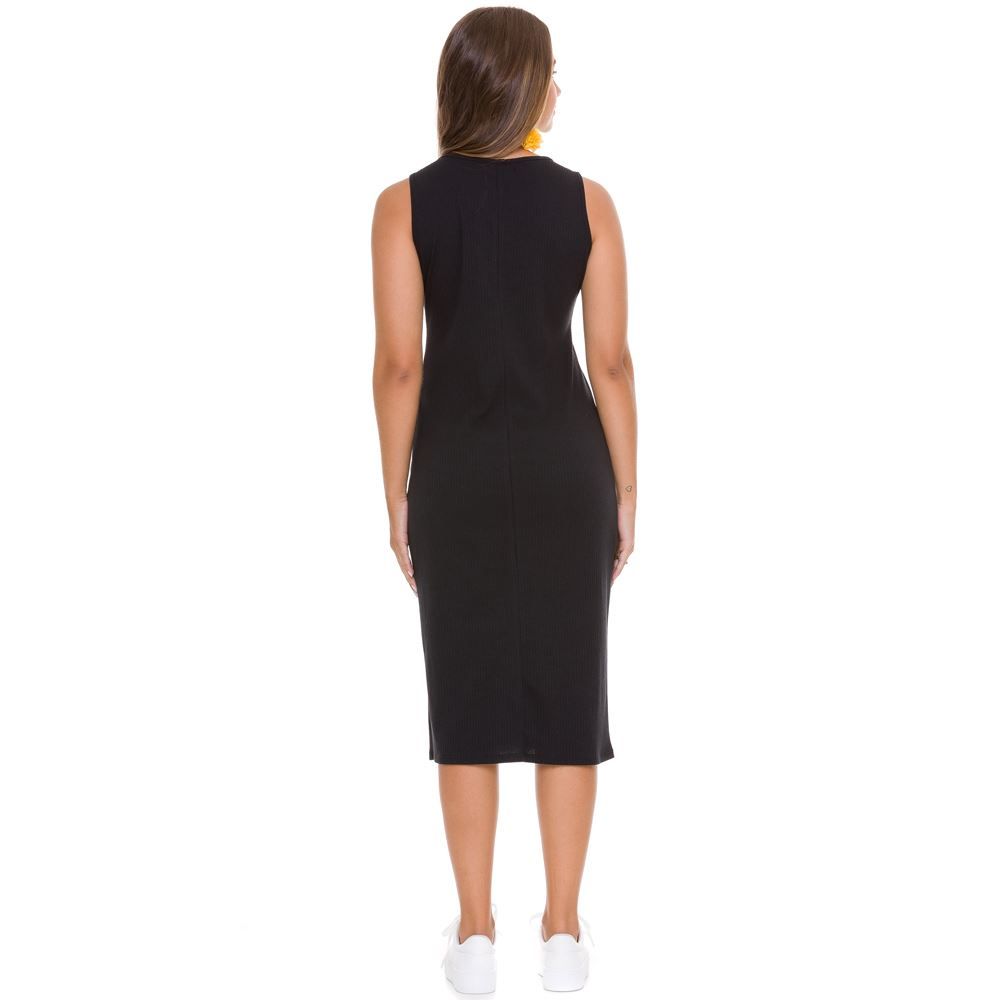 Vestido Midi com Fenda Canelado Patrícia Foster
