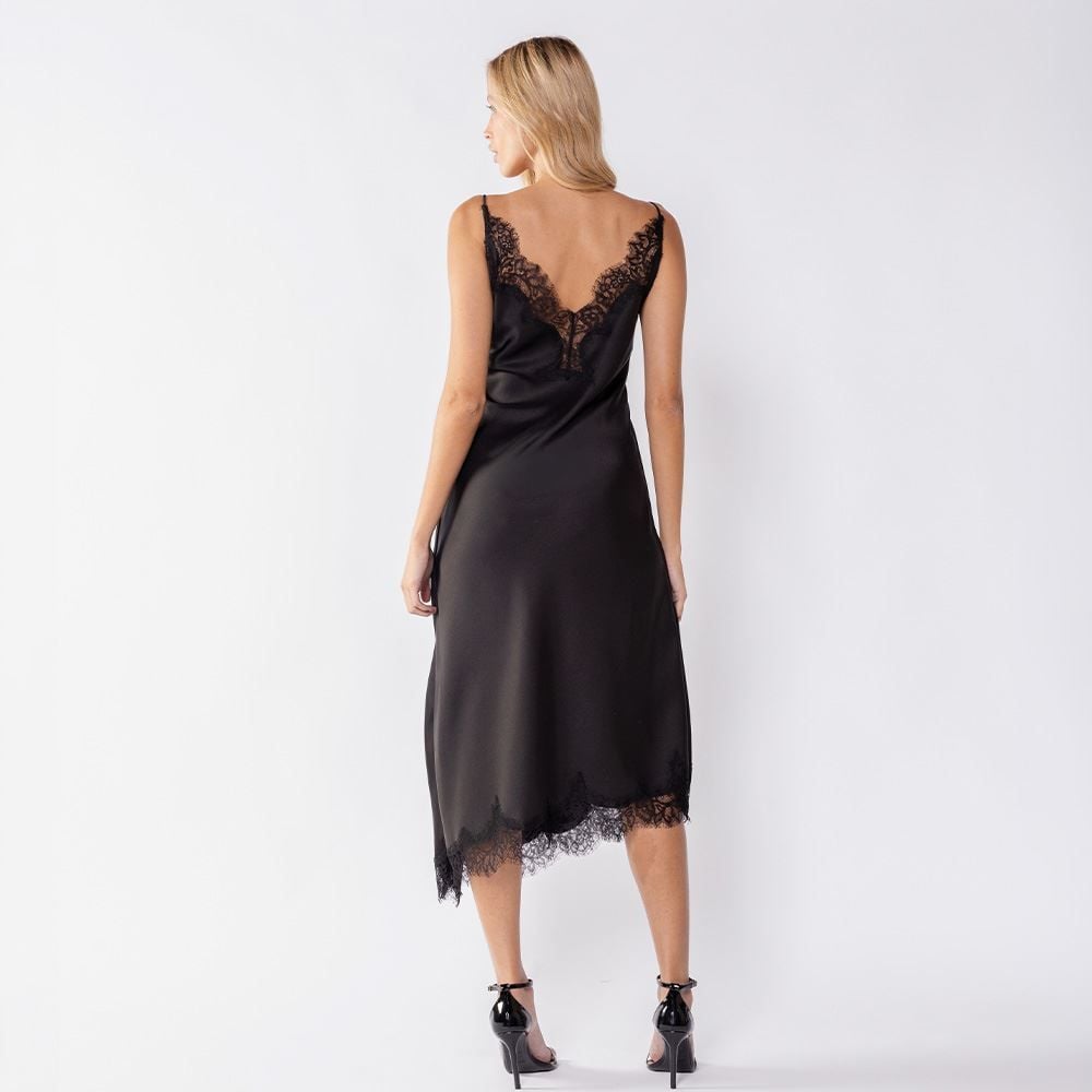 Vestido Midi De Cetim Com Detalhe De Renda Boby Blues