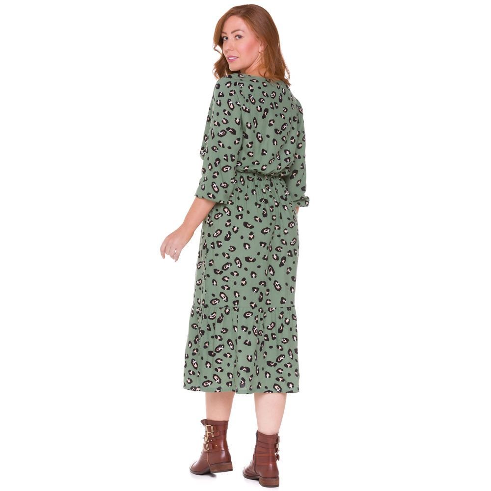 Vestido Viscose Onça com Babado Patrícia Foster