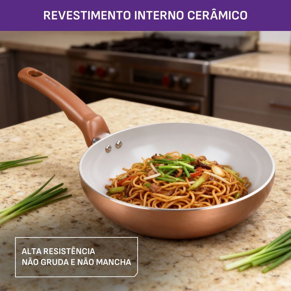 Wok 24Cm Rochedo Ceramic Rose Gold - ROSE GOLD