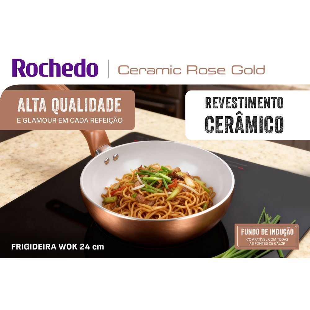 Wok 24Cm Rochedo Ceramic Rose Gold - ROSE GOLD