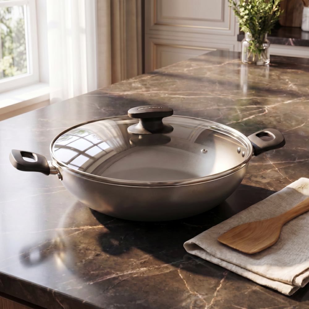 Wok com Tampa de Vidro Loreto Tramontina 28 cm - Grafite