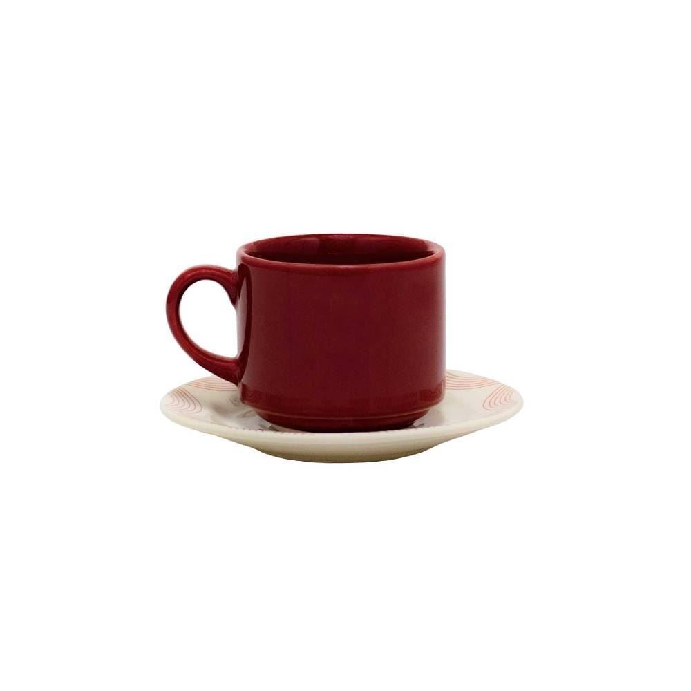 Xicara Chá Com Pires Donna Arcos 180Ml - Vermelho