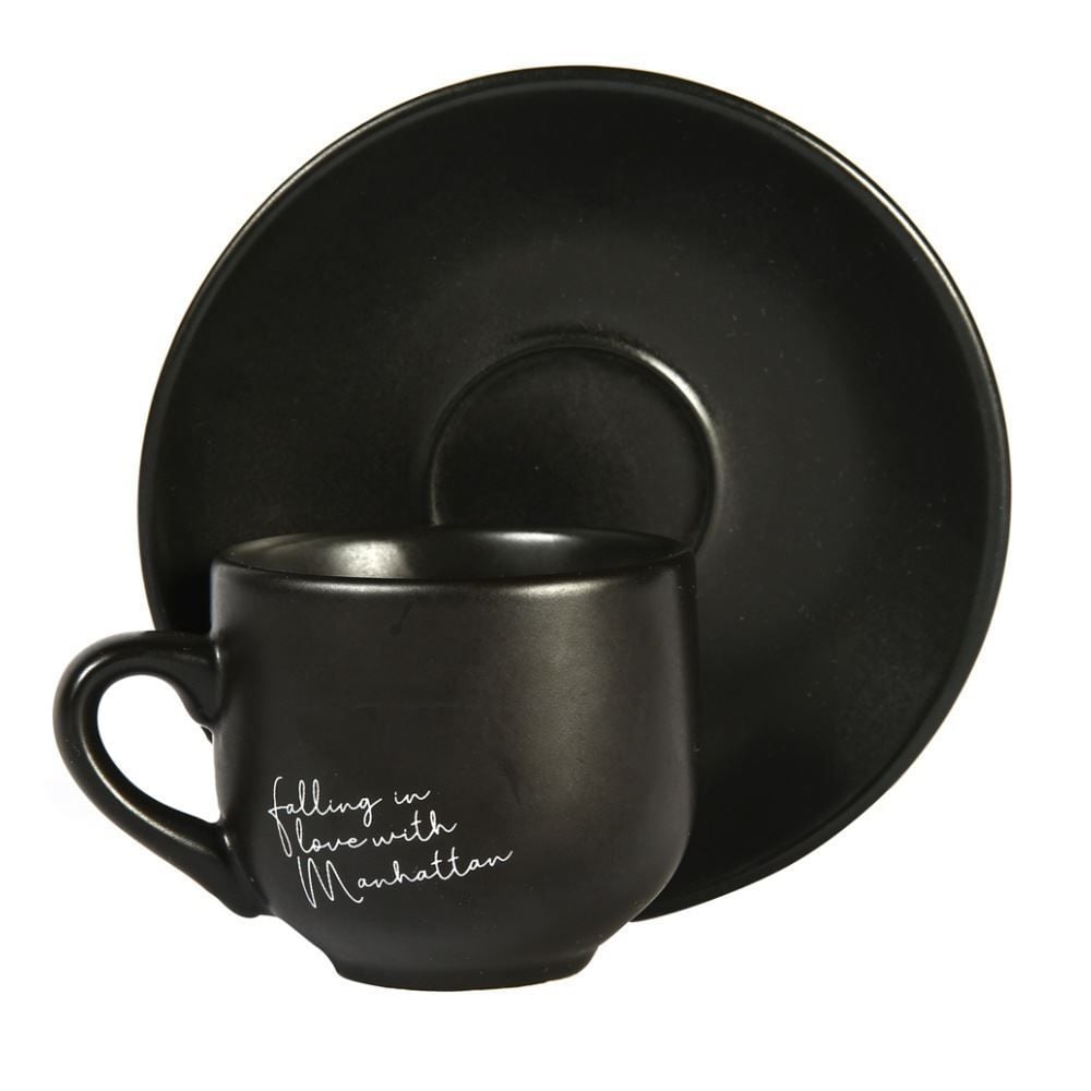 Xícara Com Pires Porcelana Manhattan Hauskraft 90 Ml - Preto