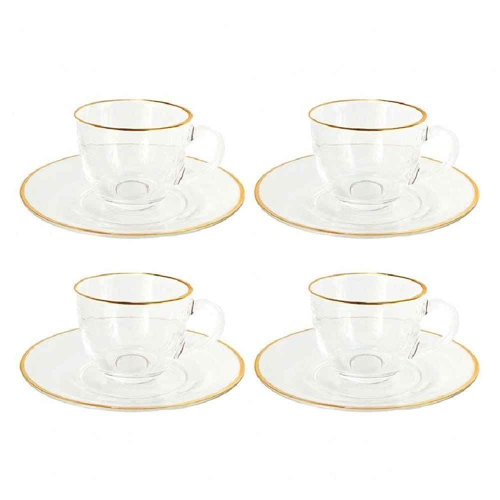 Jogo de Xícara Café Clássica 90Ml 8 Peças Hauskraft - Filete Dourado 