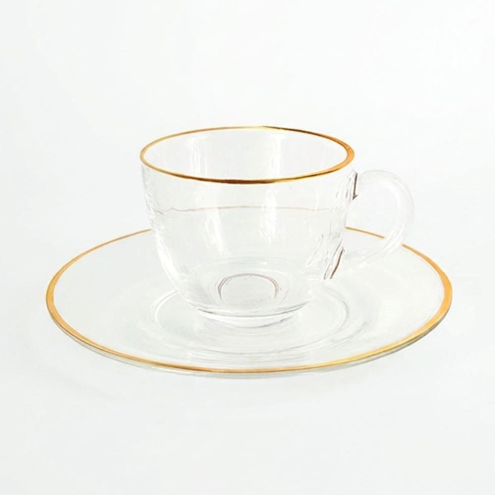 Jogo de Xícara Café Clássica 90Ml 8 Peças Hauskraft - Filete Dourado 