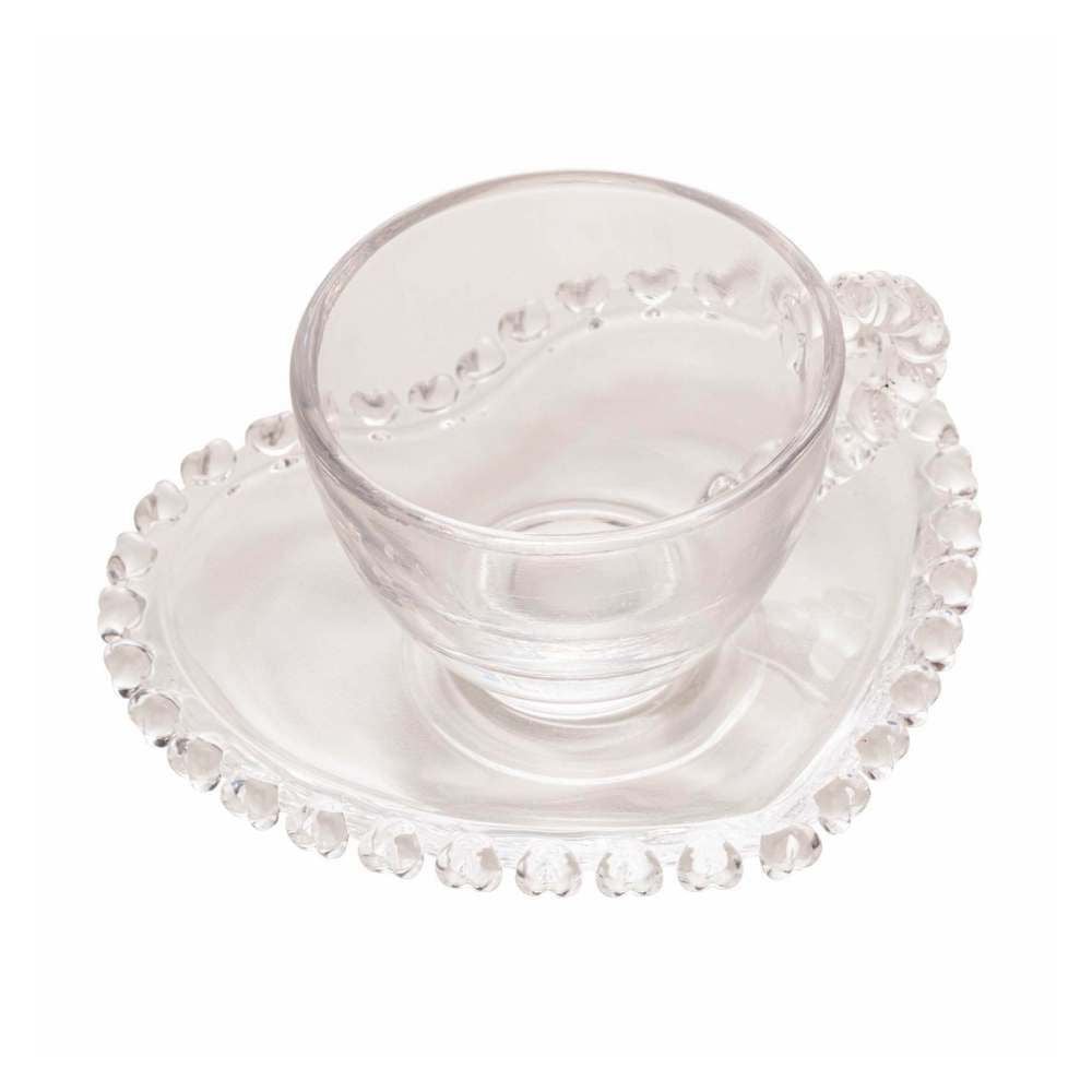 Xícara De Café Com Pires Lyor Cristal Coração 80Ml - Transparente