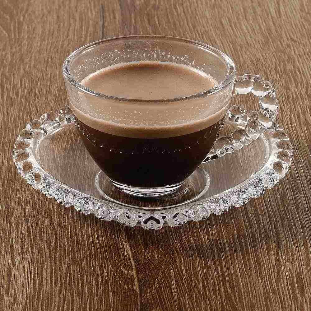 Xícara De Café Com Pires Lyor Cristal Coração 80Ml - Transparente