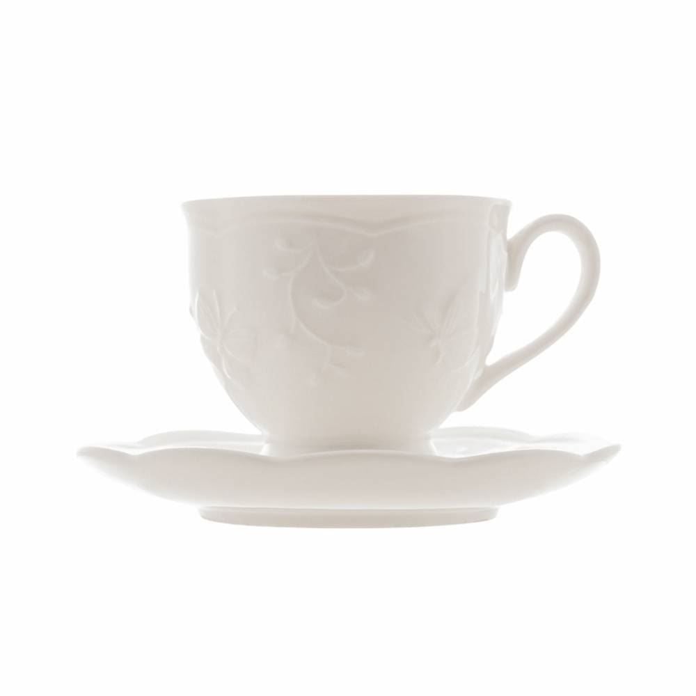 Xícara De Café Com Pires Lyor De Porcelana Butterfly 100Ml - Branco