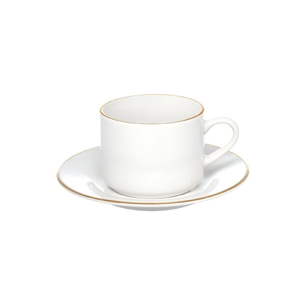 Xícara De Chá Com Pires De Porcelana Royal 200 Ml - Filete Dourado