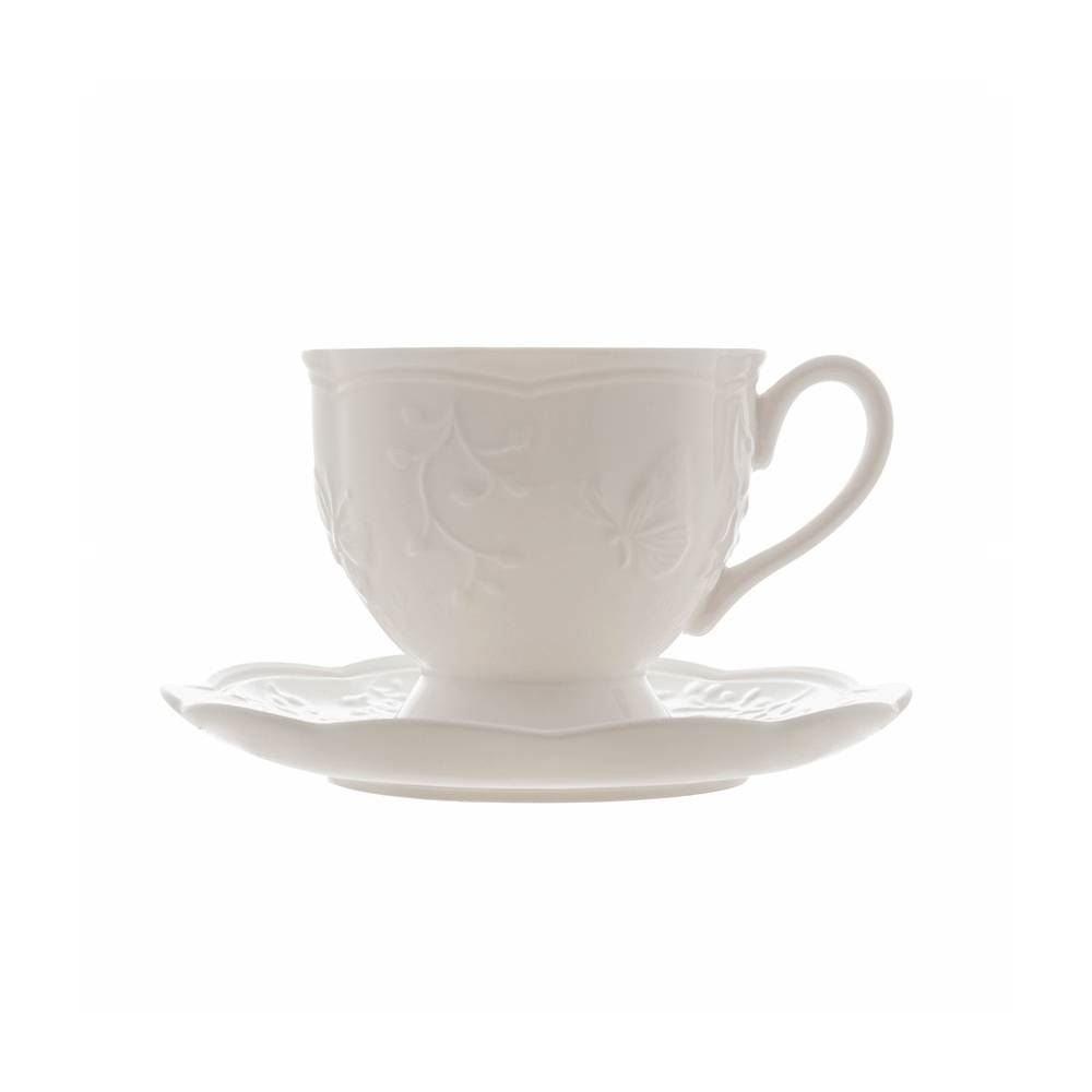 Xícara De Chá Com Pires Lyor De Porcelana Butterfly 200Ml - Branco