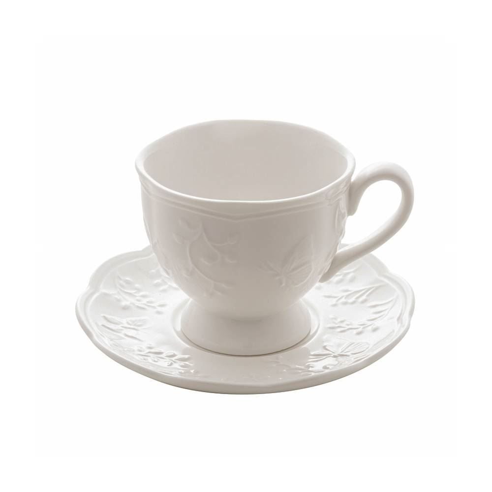 Xícara De Chá Com Pires Lyor De Porcelana Butterfly 200Ml - Branco